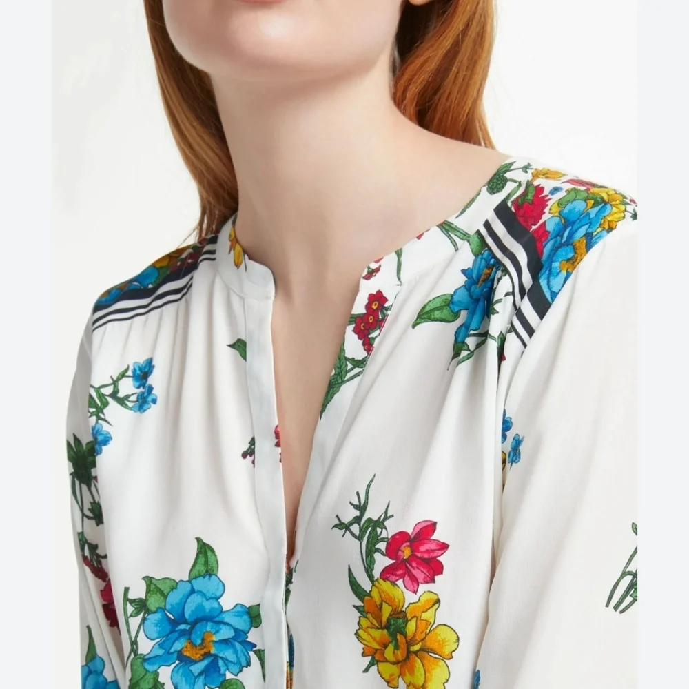 Joie Yaritza B Floral-Print Silk Georgette buttom down Top Size Small